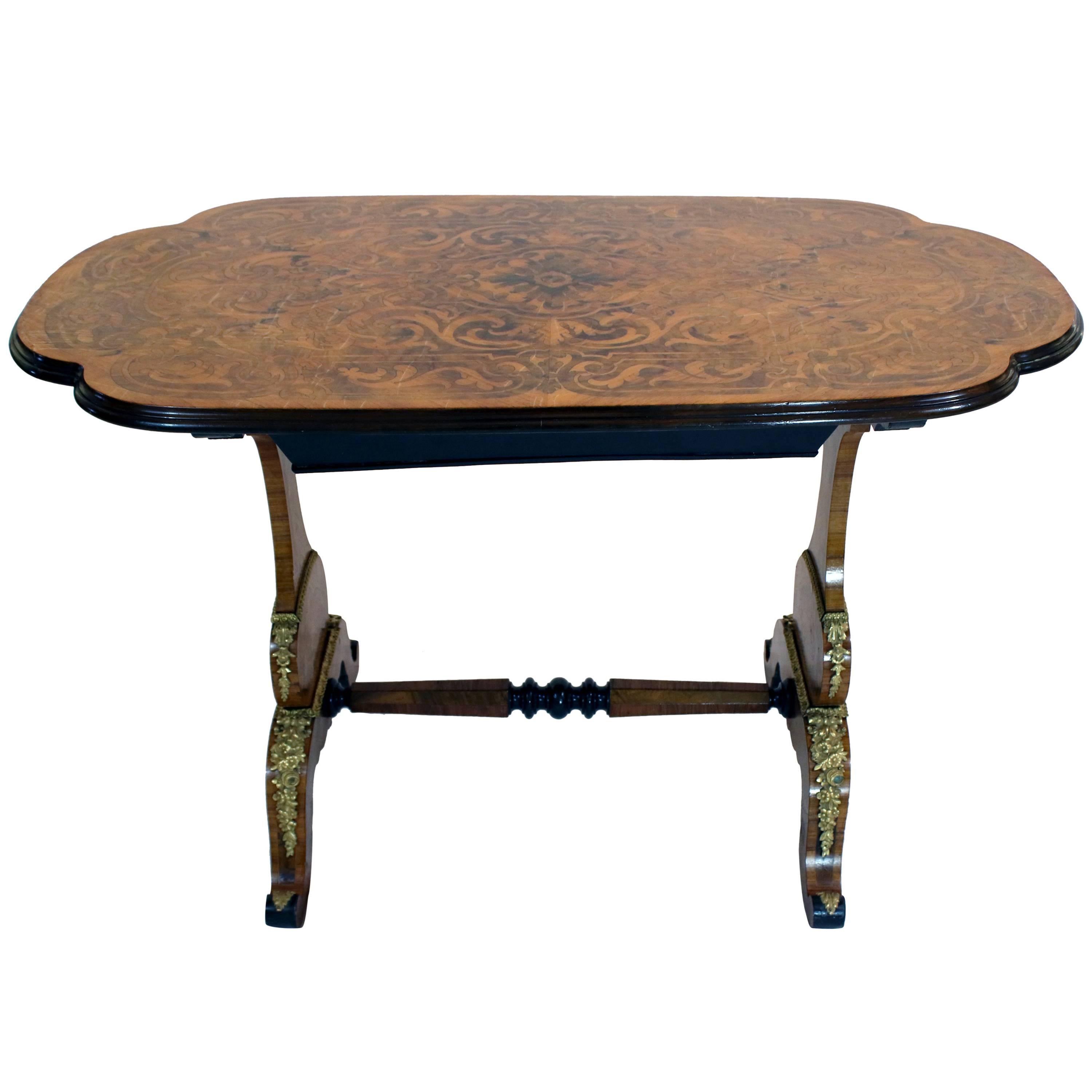 19th Century French Satinwood Marquetry Single Drawer Tea Table For Sale