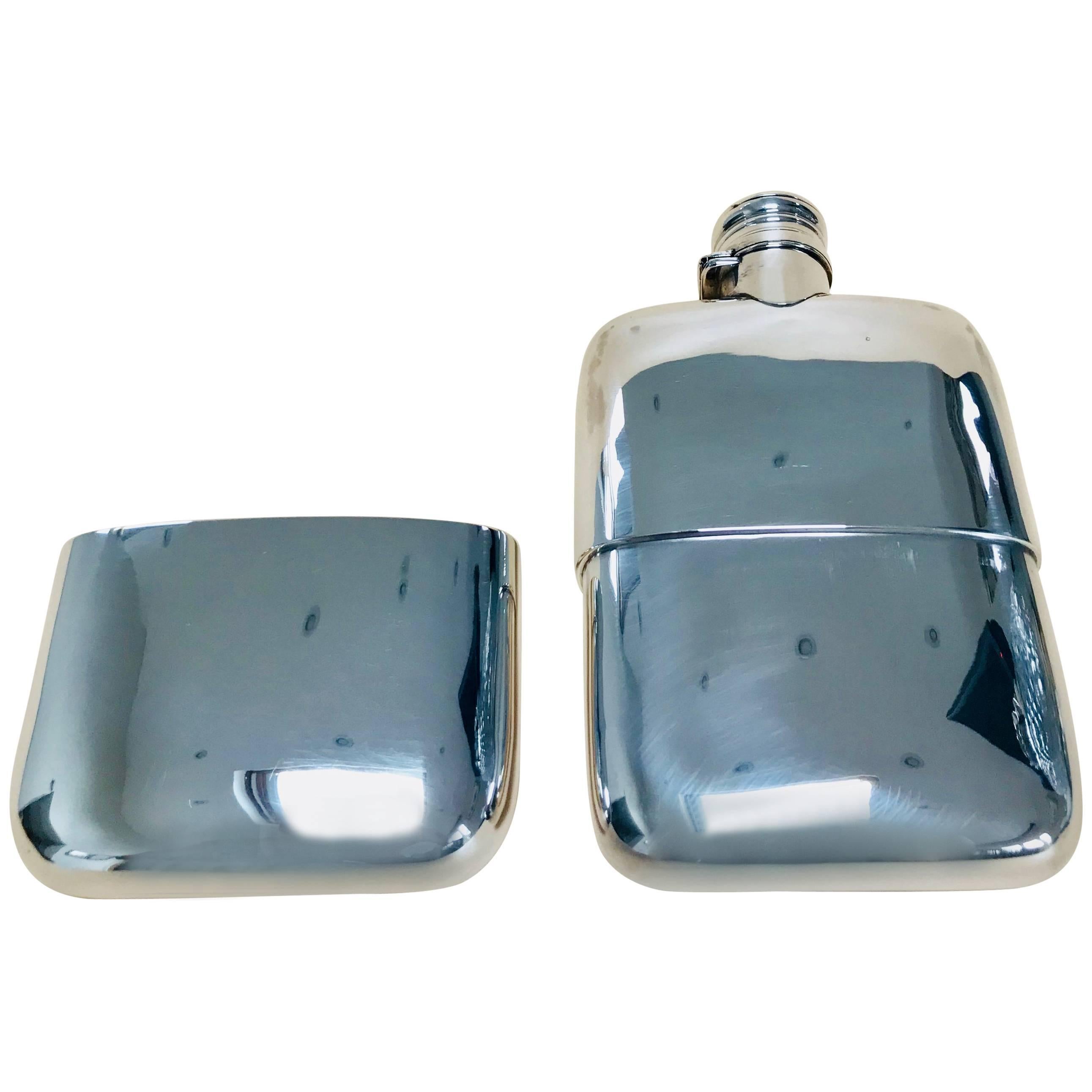 Solid Silver Hall Marked Hip Flask and Cup, 1891