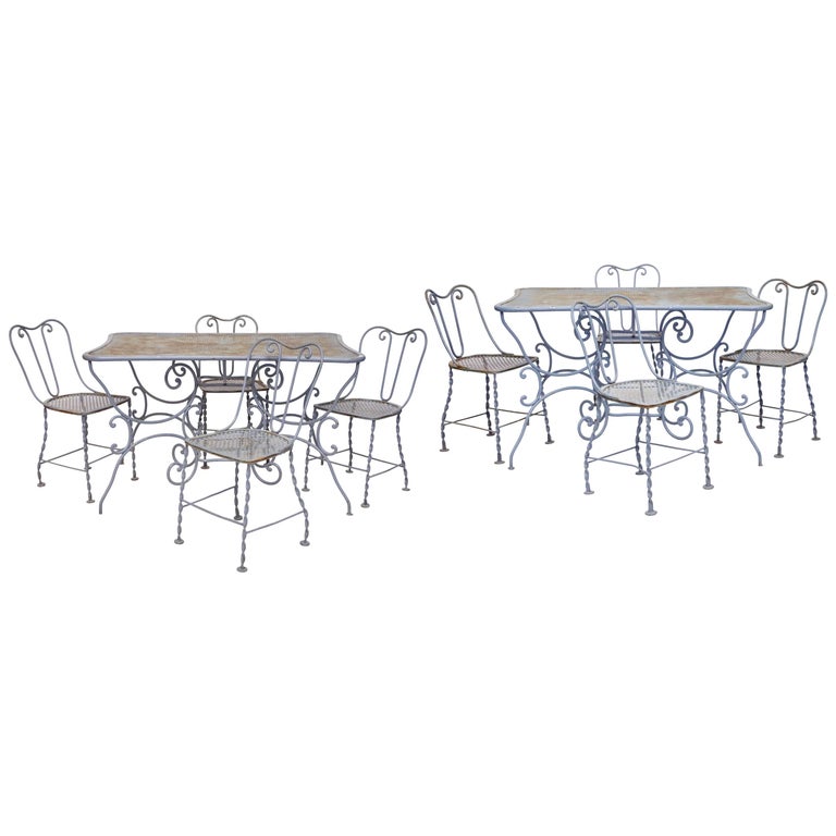 Set Of Ten Pieces Outdoor Furniture In Light Grey Wrought Iron Late Set Of Ten Pieces Outdoor Furniture In Light Grey Wrought Iron Late 19th Century For