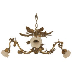 Vintage Art Nouveau Style Gilt Metal Rustic Foliate Chandelier