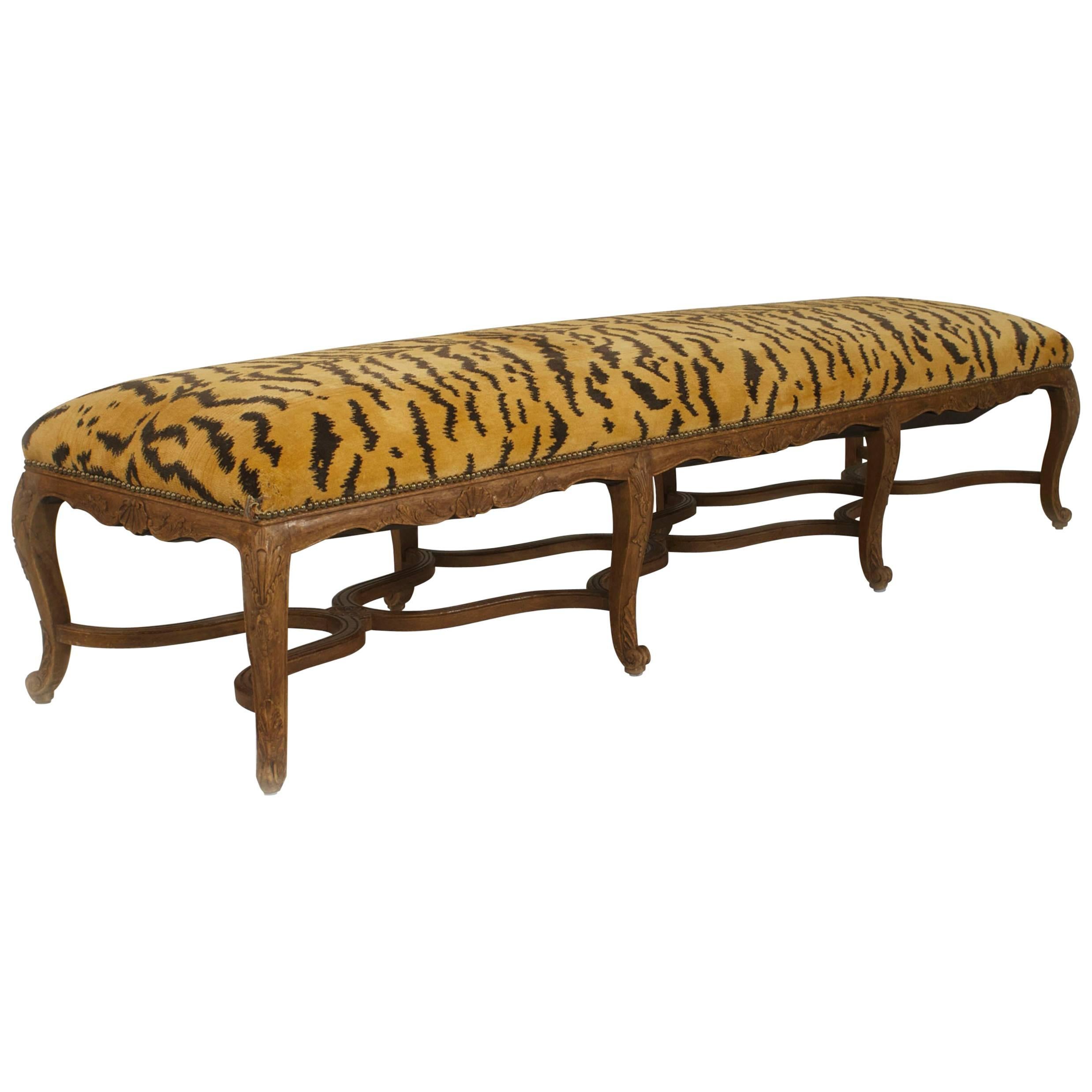 French Regence Style Faux Tiger Bench For Sale