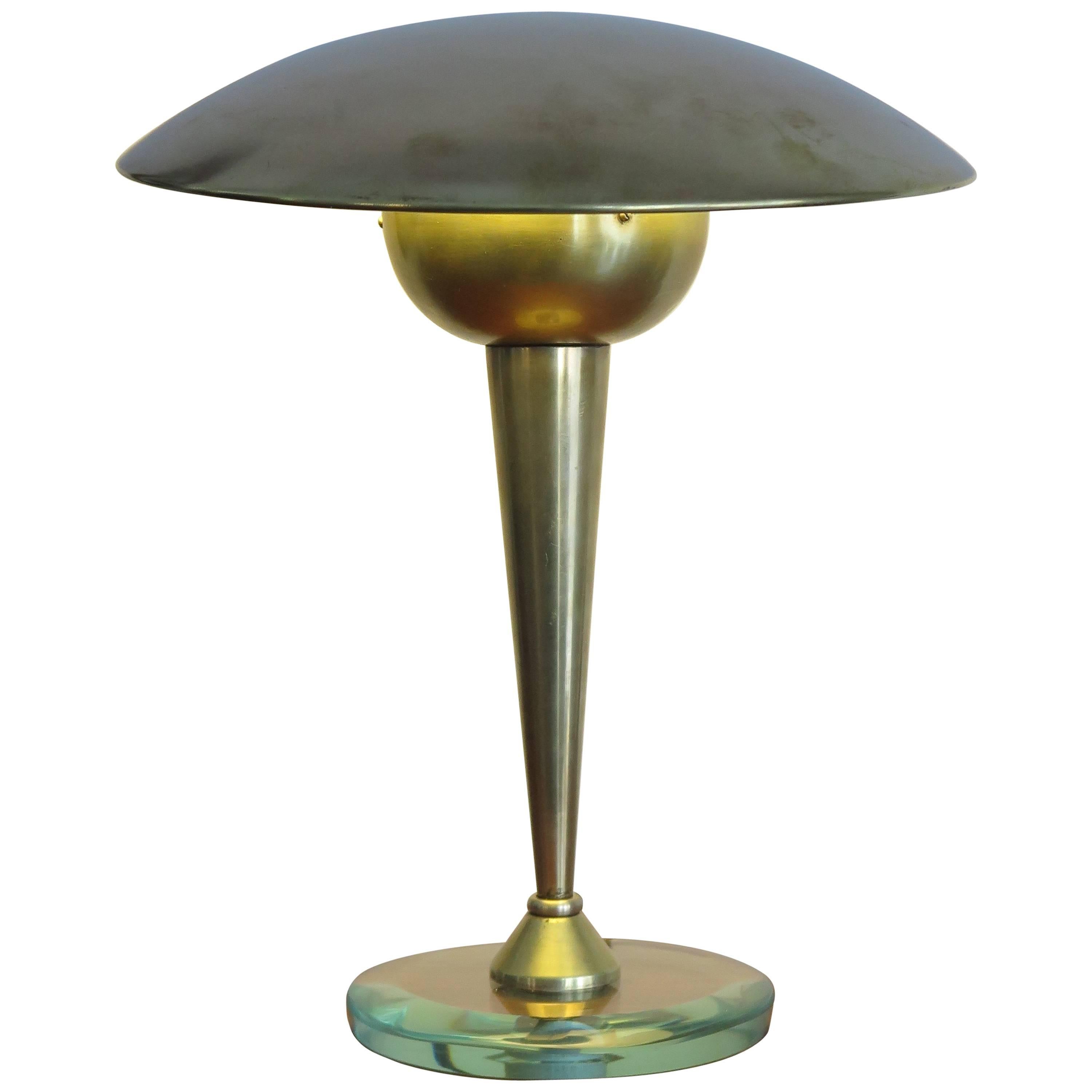 1950s Stilnovo Attributed Mid-Century Modern Brass and Glass Table Lamp