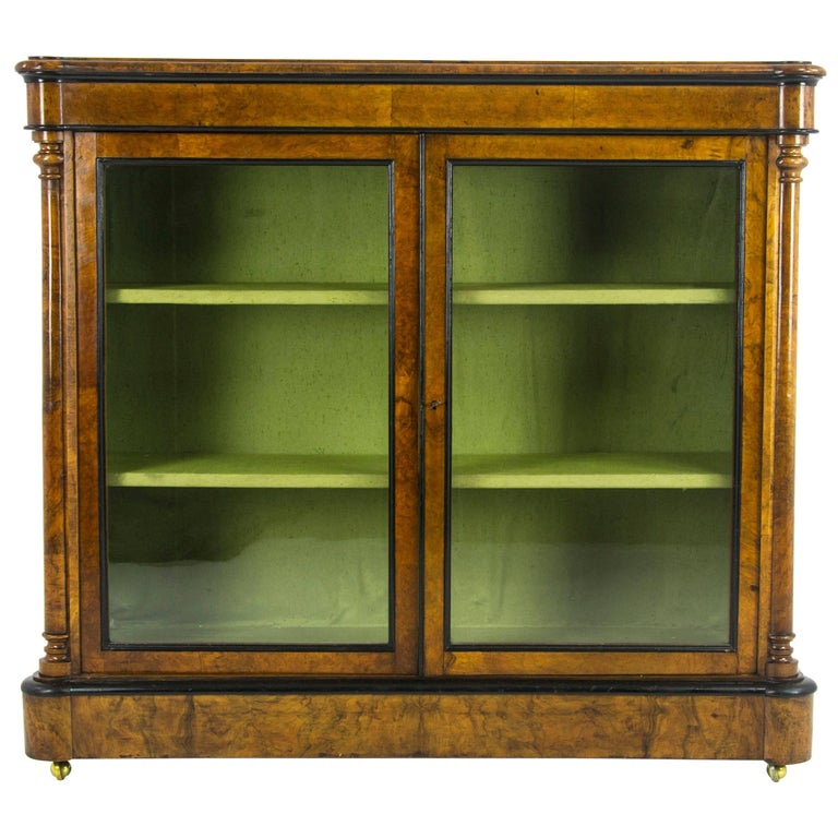 Antique China Victorian Bookcase, Burr Walnut