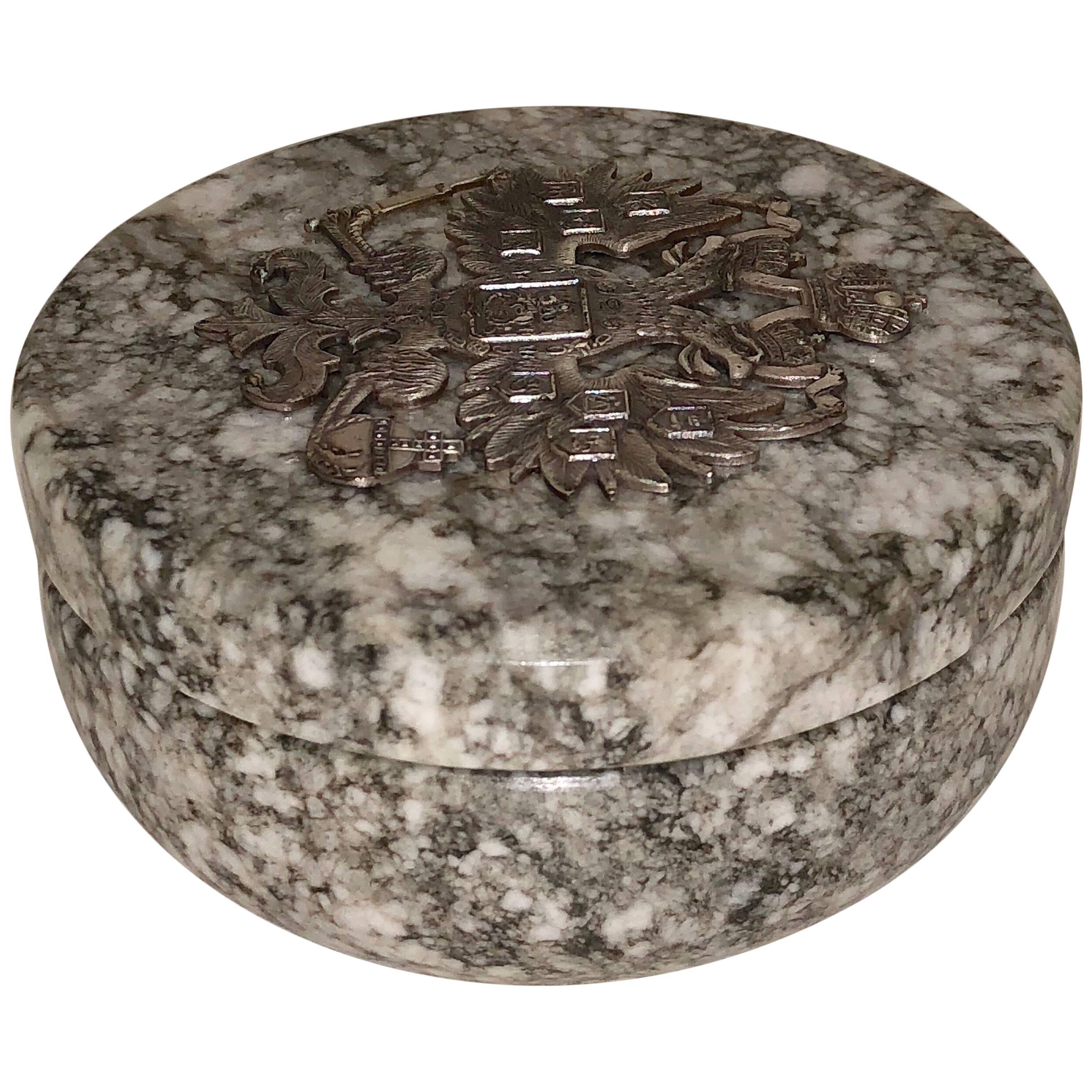 Russian Tiger Skin Marble Round Box, Early 20th Century For Sale