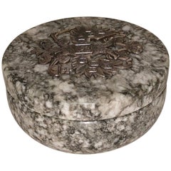Vintage Russian Tiger Skin Marble Round Box, Early 20th Century