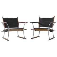 Jens Quistgaard, Denmark, 1960s Pair of "Stokke" Chairs, Original Leather