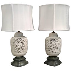 Retro White Table Lamps, Midcentury Asian Inspired White Blanc De Chine, New Wiring