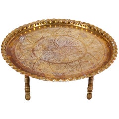 Vintage Indo-Persian Brass Tray on Stand Table