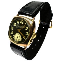1930s Champion Art Deco Men's Gold-Plated Cushion Watch