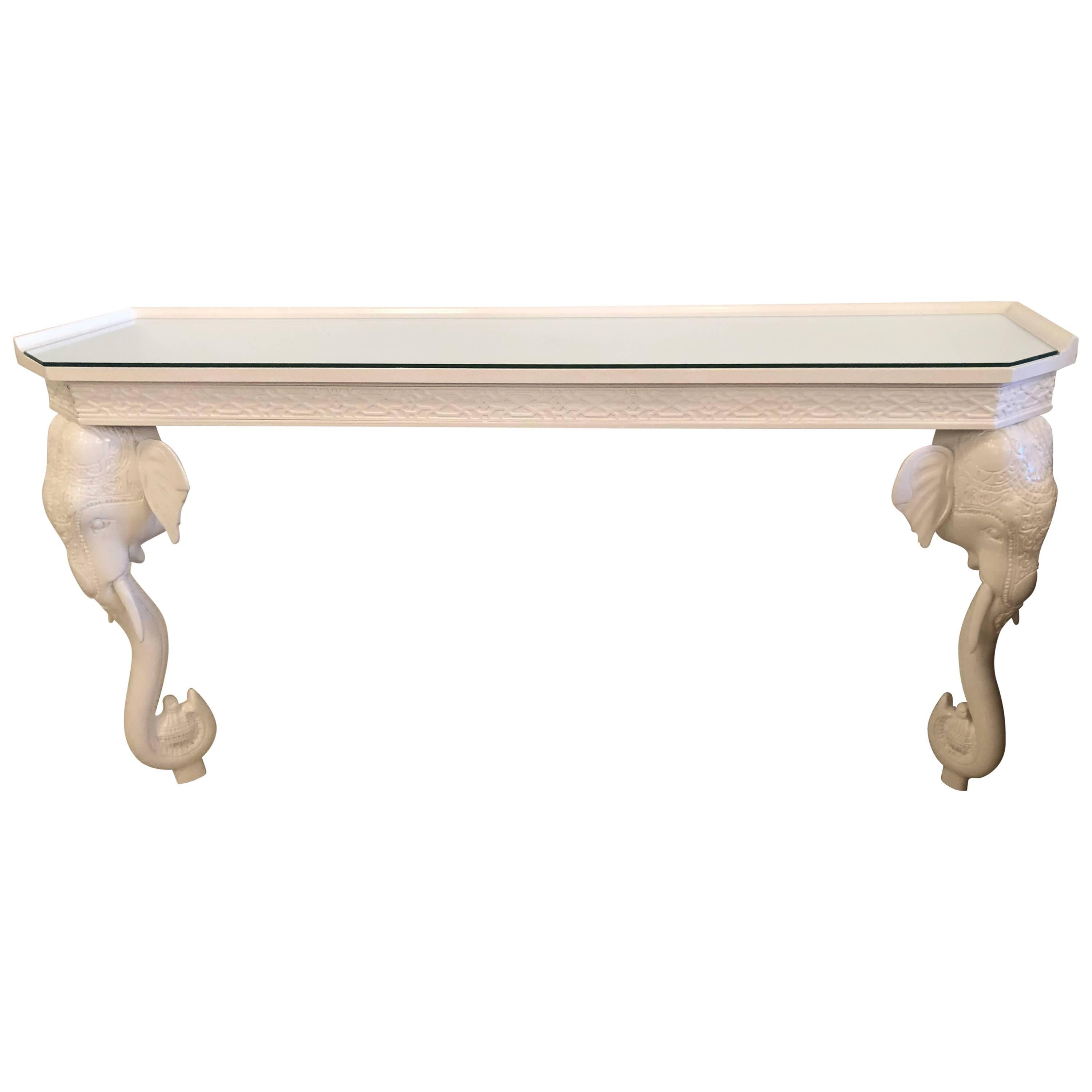 Gampel and Stoll Elephant Wall Console Table Newly Lacquered Fret Glass Top