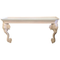 Gampel and Stoll Elephant Wall Console Table Newly Lacquered Fret Glass Top