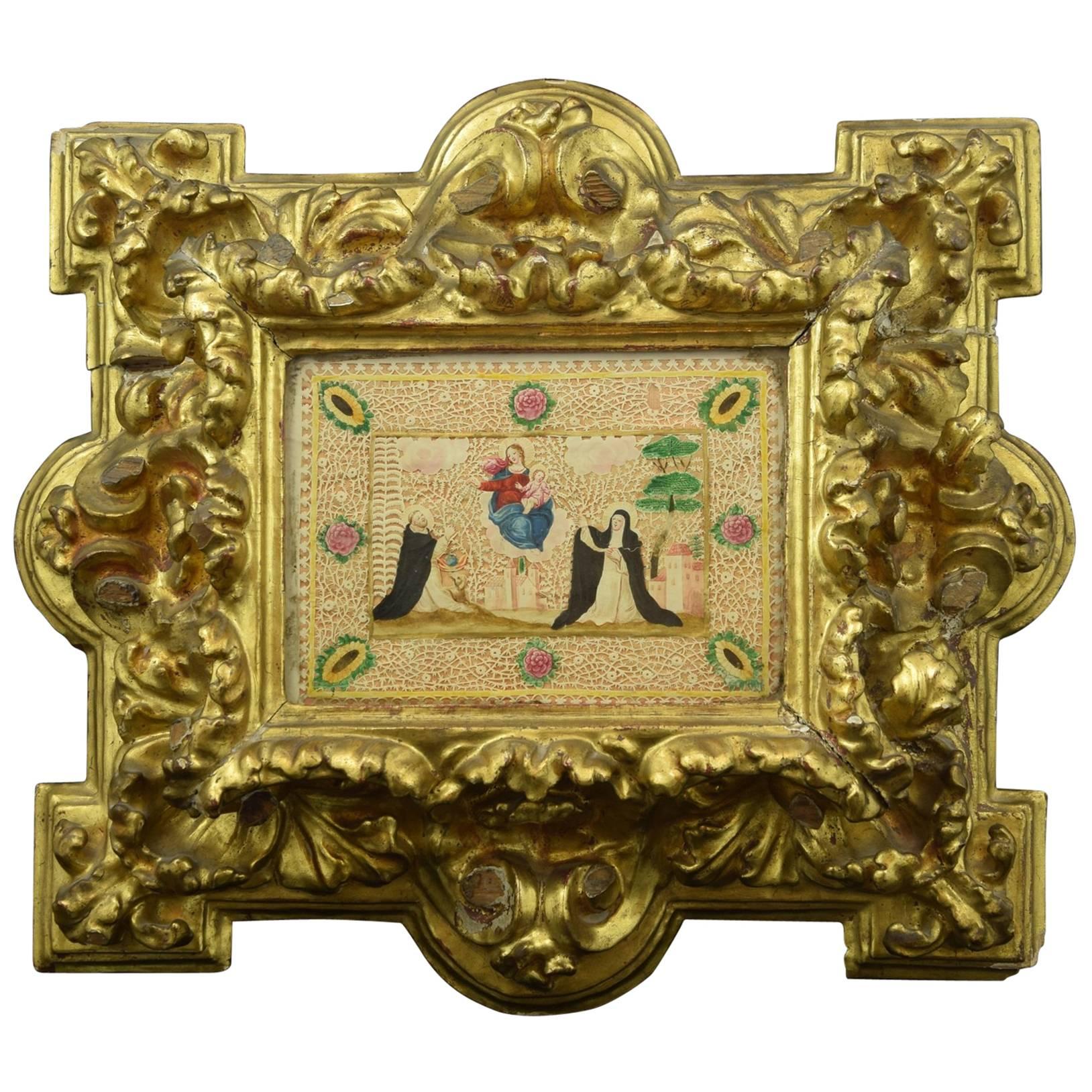 Frame with Vellum Painting, 17th Century For Sale