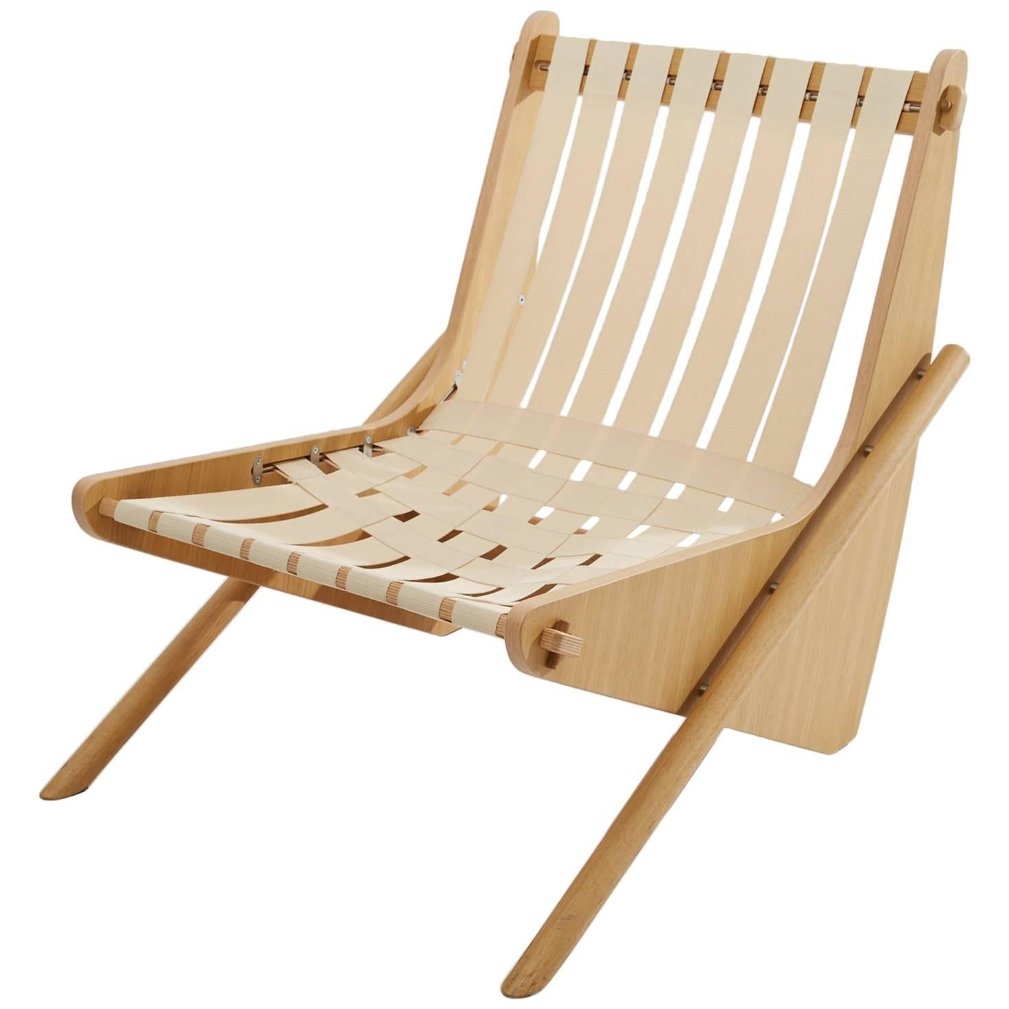 Richard Neutra Boomerang Lounge Chair in Natural Wood and Yarn, 1942 For Sale