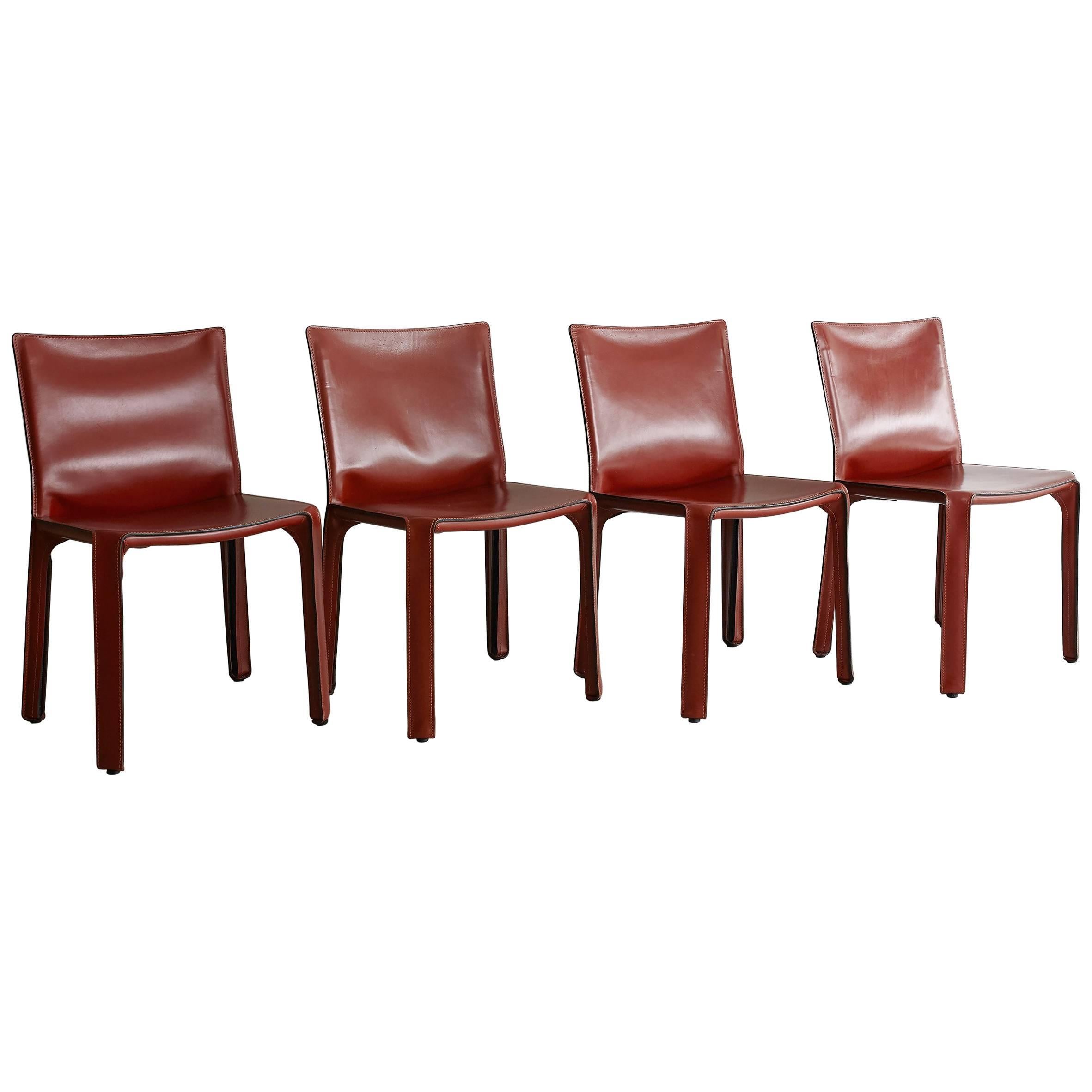 Cassina Cab Side Chairs in Red Leather