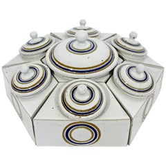 Vintage Mid-Century Modern Set of Seven Ceramic Pottery Canister Set, Signed