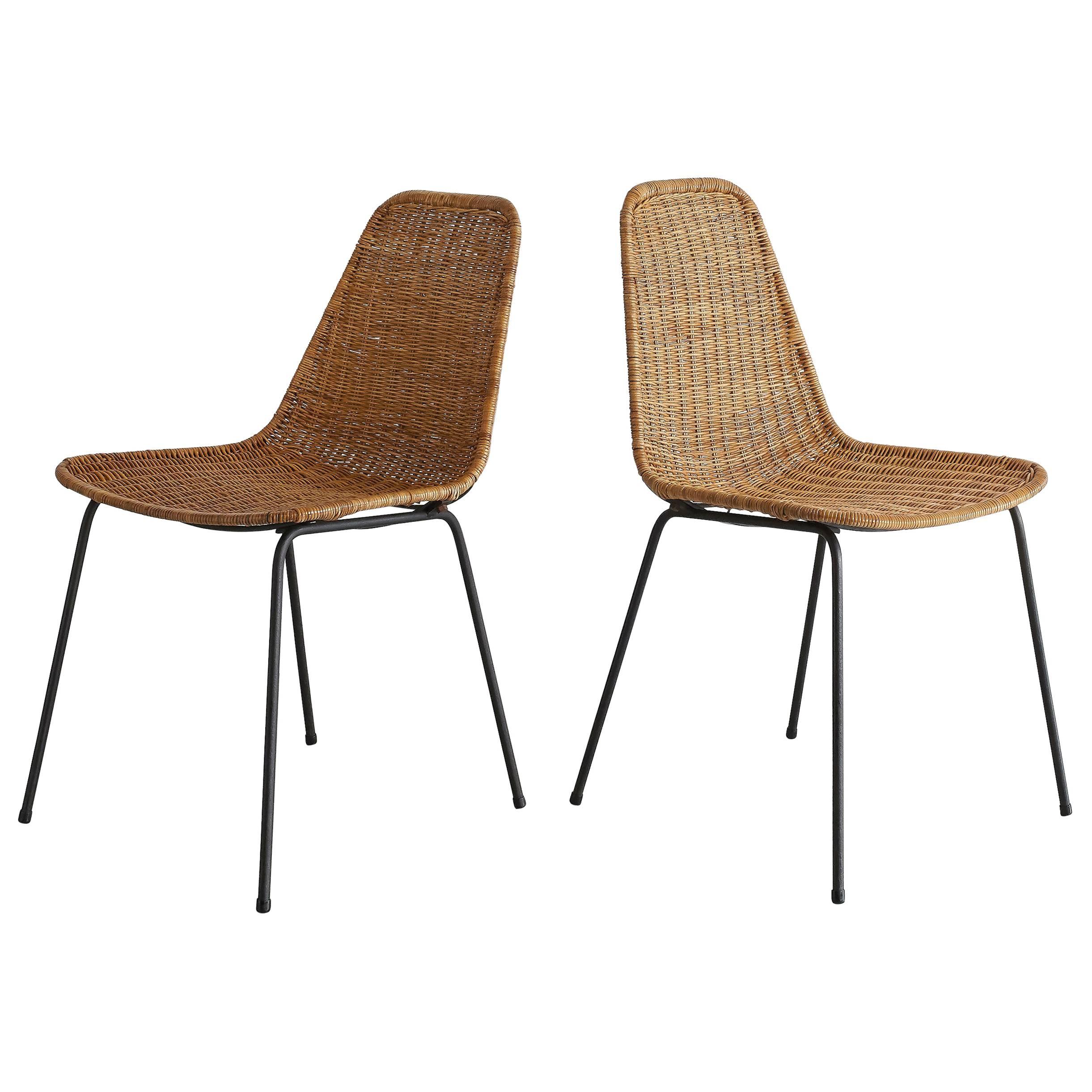 Pair of Carlo Graffi Wicker and Iron Chairs
