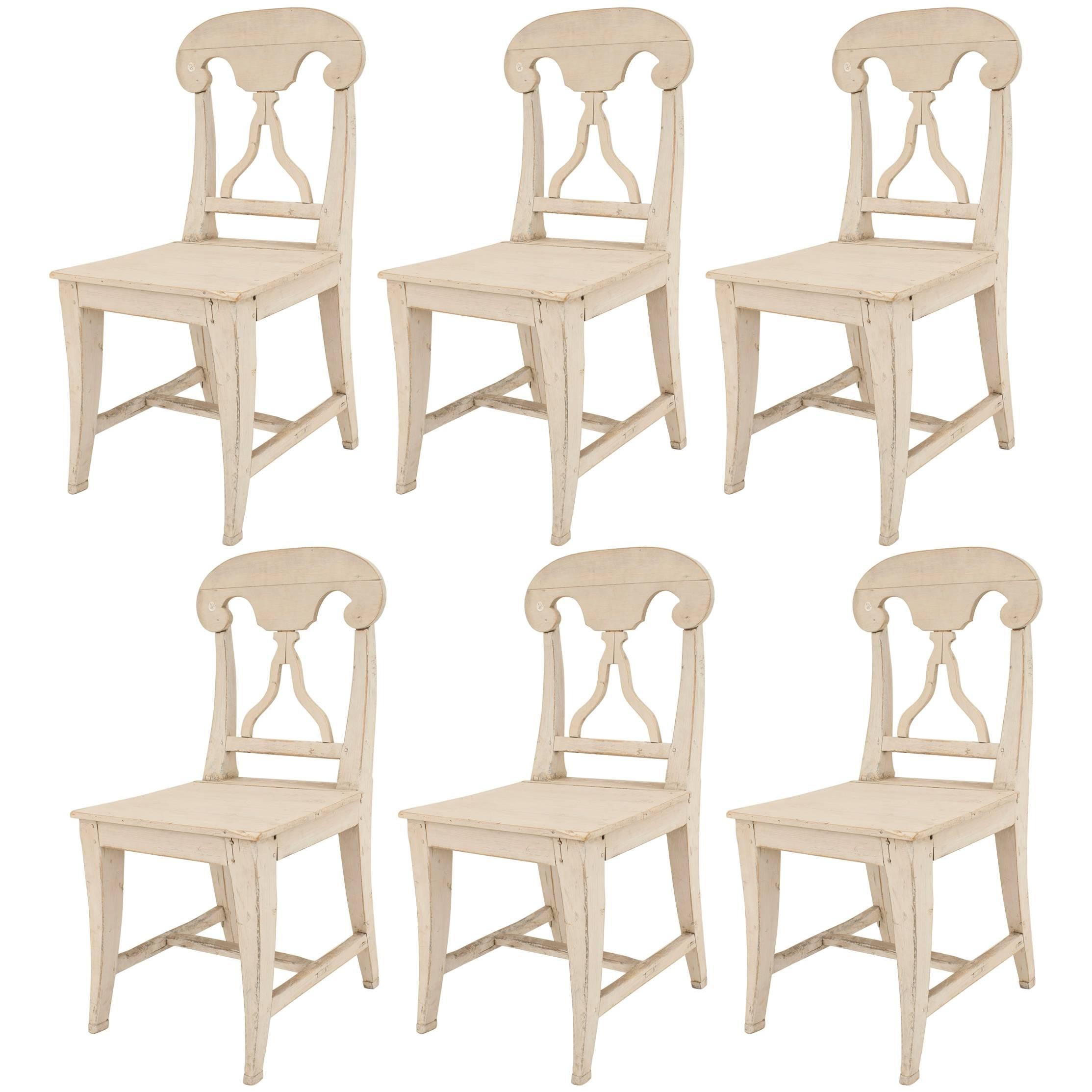 Set of 8 Swedish Gustavian White Side Chairs