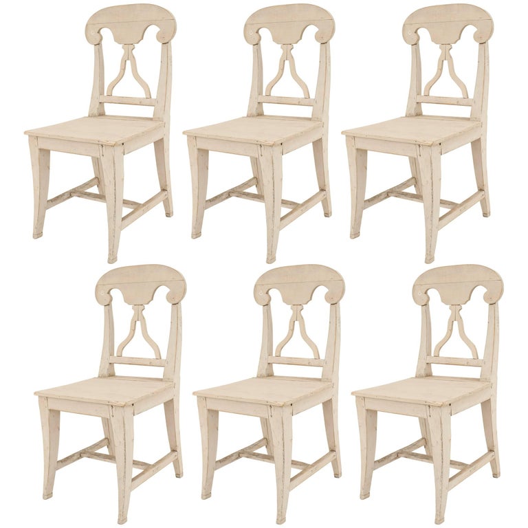 Set of 8 Swedish Gustavian White Side Chairs For Sale at 1stDibs