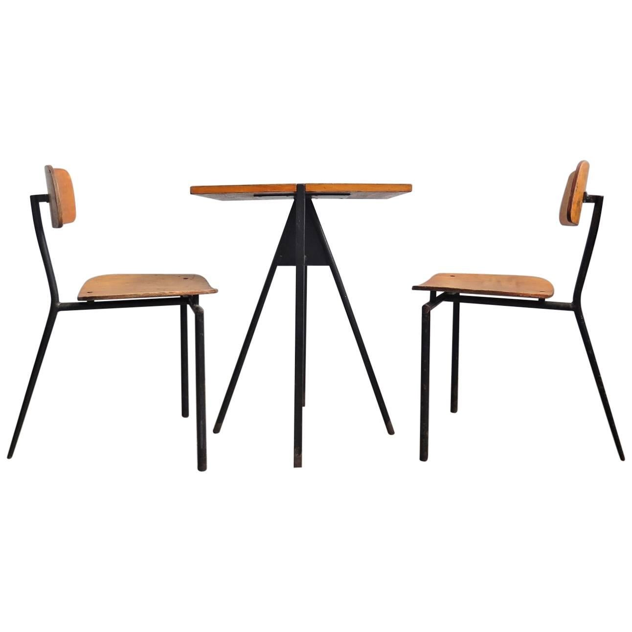 Set of Pair of Three-Leg Chairs and Bistro Table For Sale
