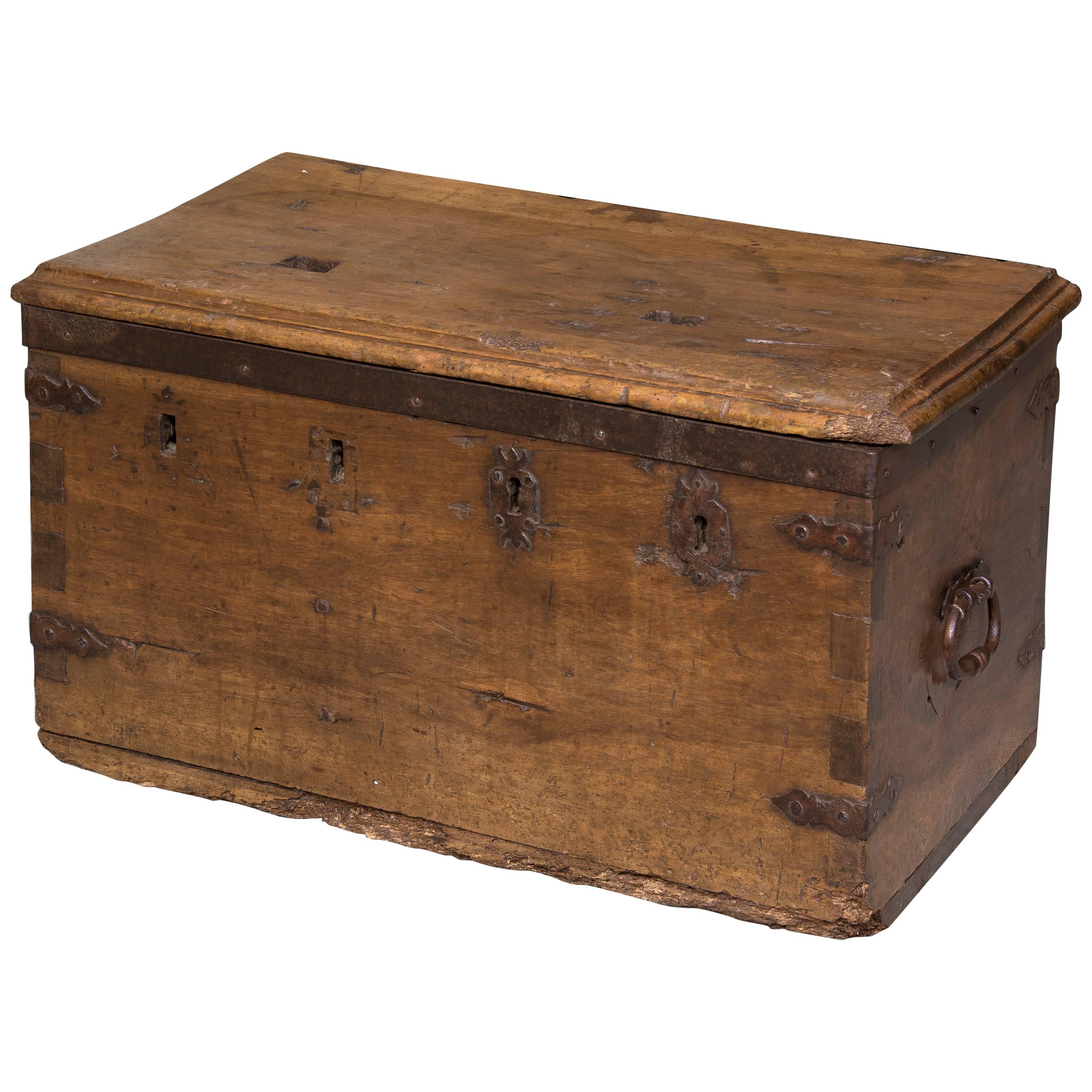 Strongbox Chest with Four Locks, Walnut and Iron, 16th-17th Centuries