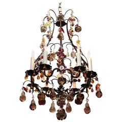 Hollywood Regency Chandelier with Colorful Fruit Crystal Pendants