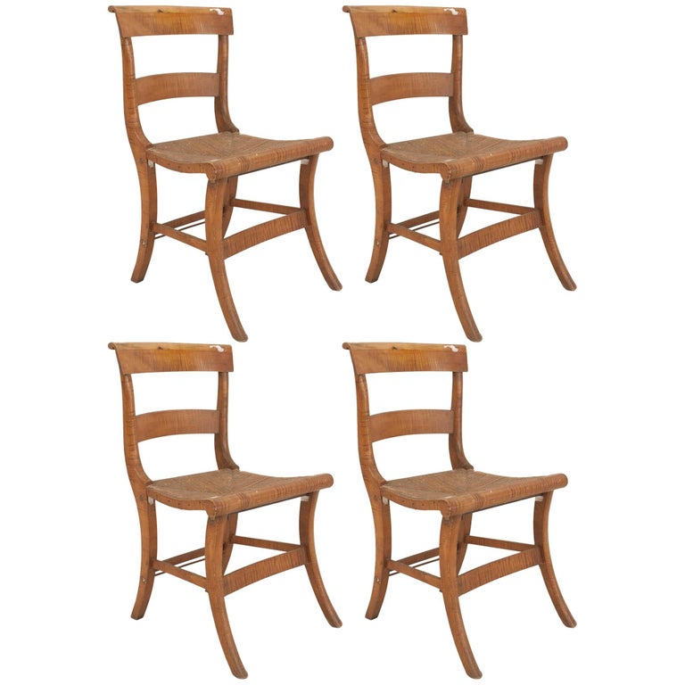 Set of 4 American Federal Tiger Maple Side Chairs For Sale at 1stDibs
