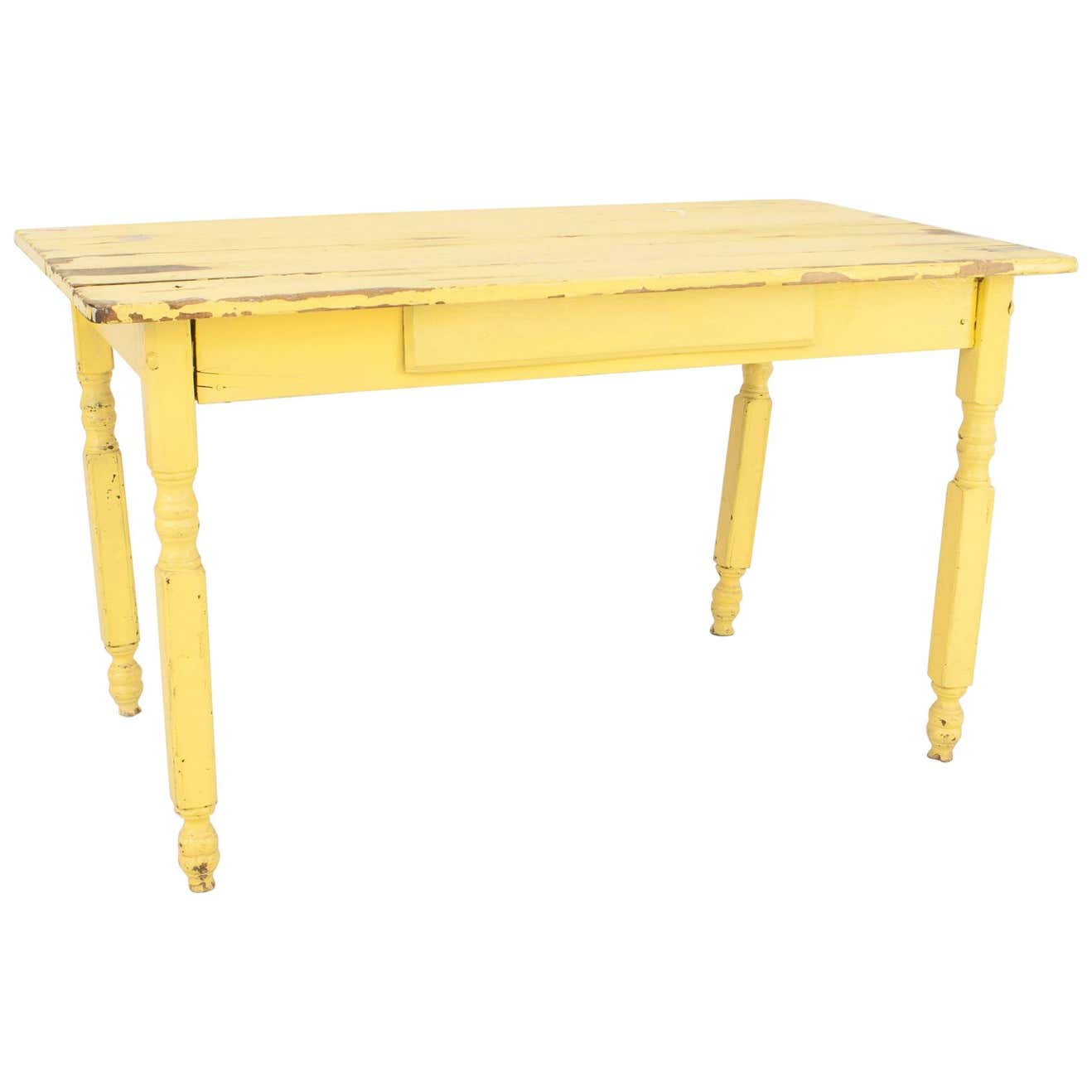 American Country Rustic Yellow Painted Dining Table For Sale at 1stDibs