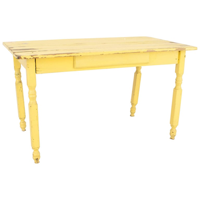 American Country Rustic Yellow Painted Dining Table For Sale at 1stDibs
