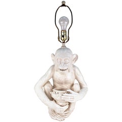 Hollywood Regency Ceramic Monkey Table Lamp