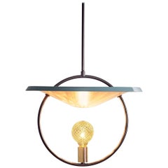 Mid-Century Modern Solid Brass, Steel, Incandescent Pendant in Blue