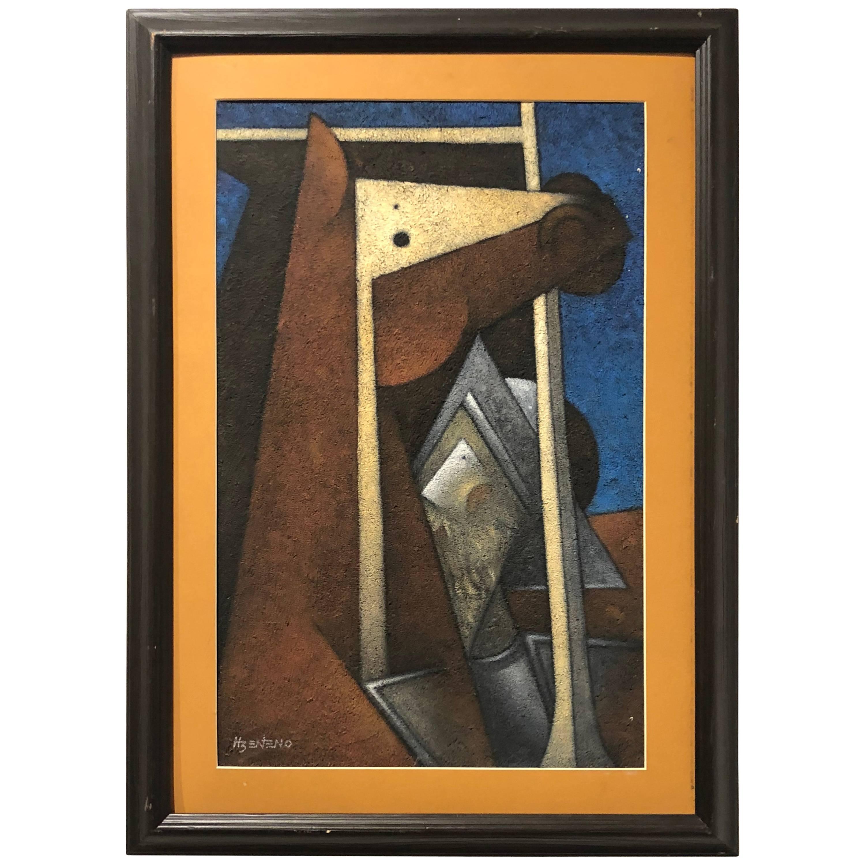 1960s Cubist Textured Painting by Mexican Artist - H Zenteno