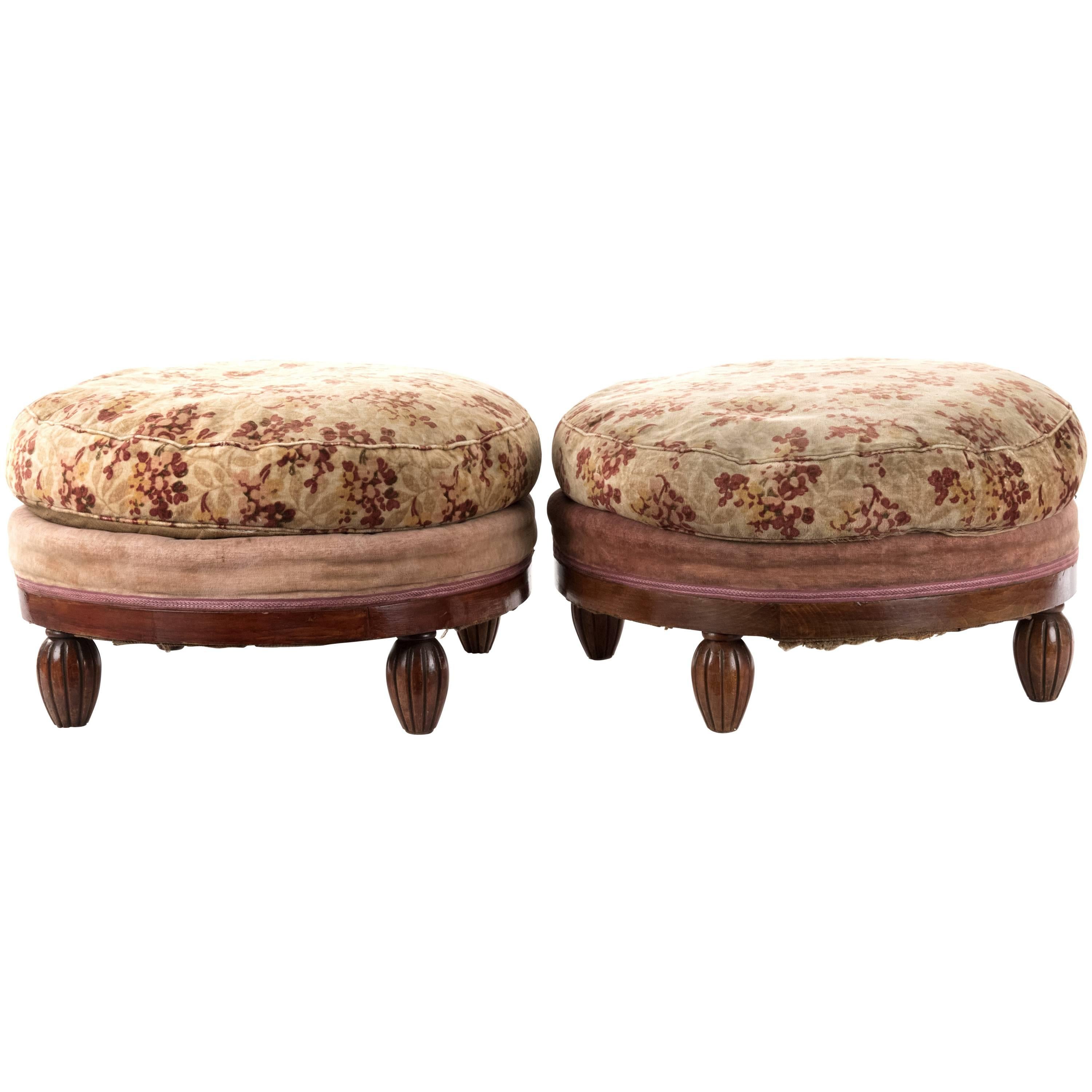 Pair of Round Upholstered Cushion Stools For Sale