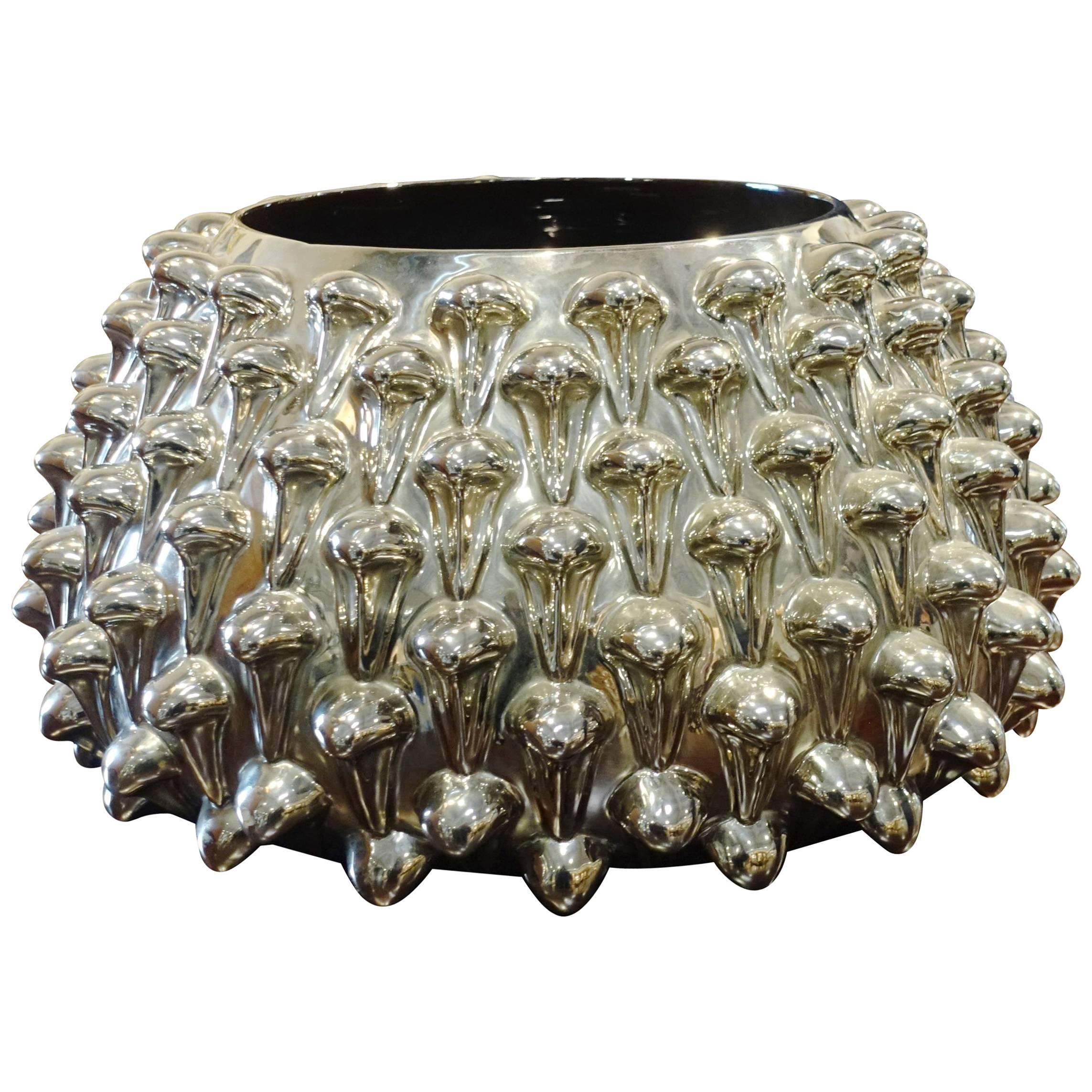 Silver Leaf Glass Spiky Bowl, Italy, Midcentury