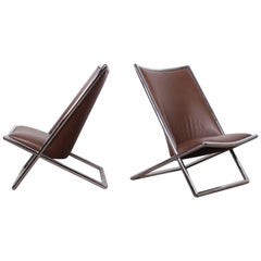 Pair of Ward Bennett Scissor Chairs in Leather