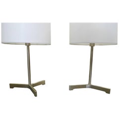 Pair of Small Desk Lamps in Brushed Chromed Steel by Nessen Lighting