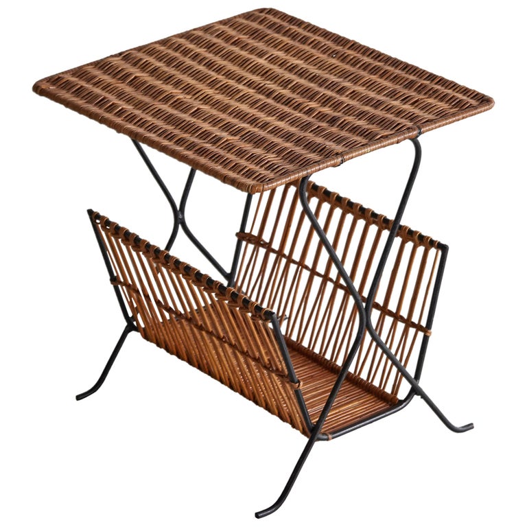 French Wicker and Iron Magazine Stand at 1stDibs