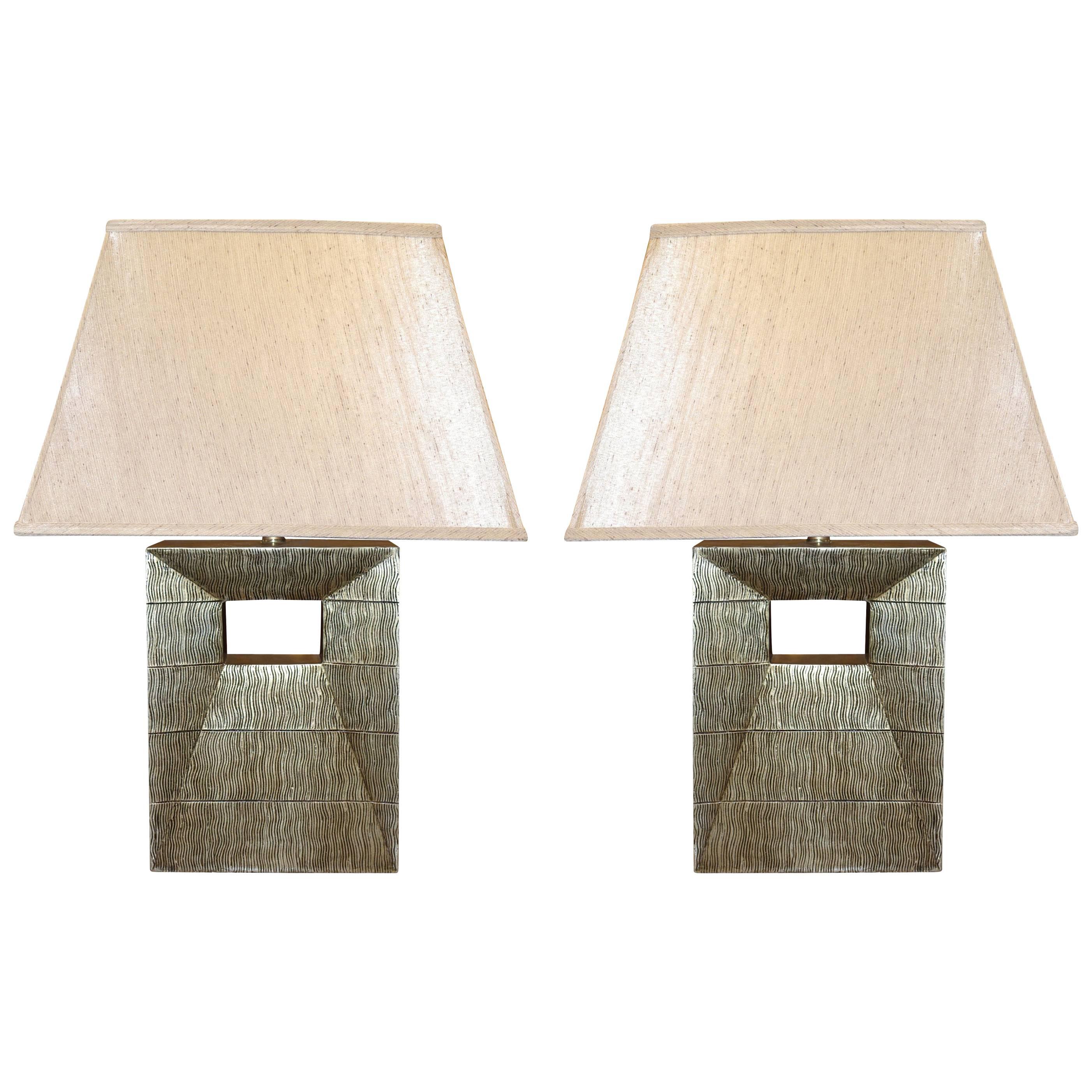 Pair of Black/Gold Cut Out Base Lamps, Italy, Contemporary