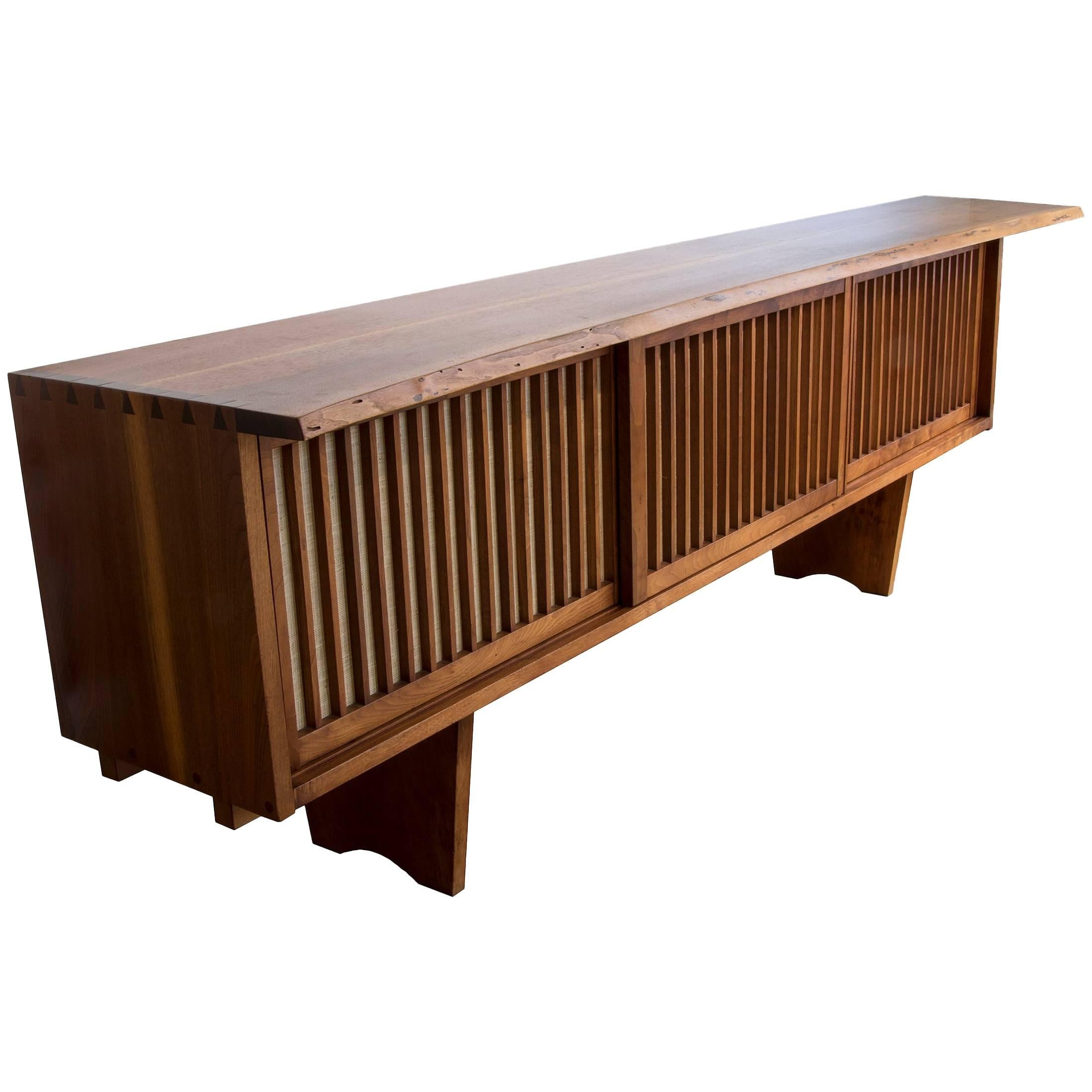 George Nakashima Three-Door Credenza in American Walnut with Pandanus Cloth For Sale