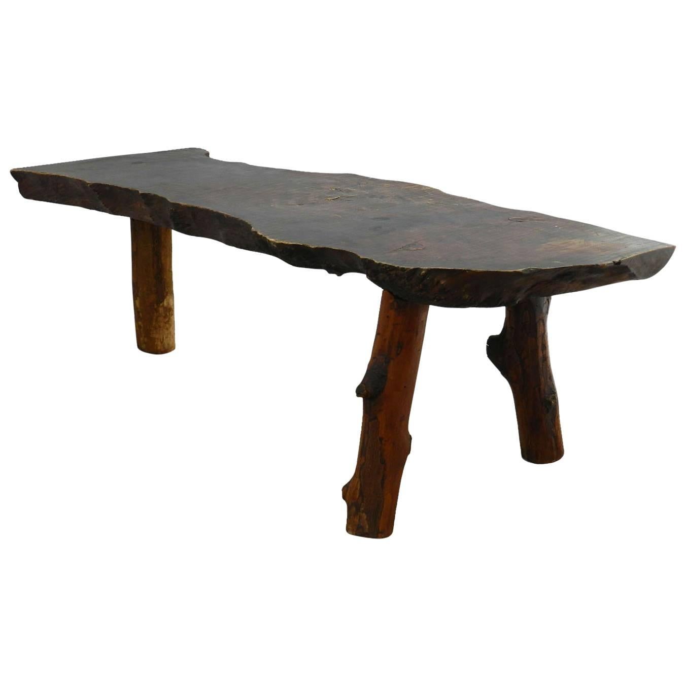 Coffee Table Bench Vintage Live Edge Free Form Nakashima Style Primitive French