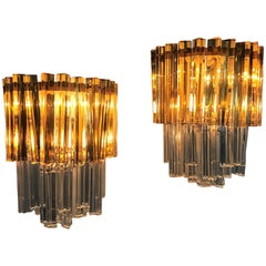 Mid-Century Modern Signed Pair of Murano 'Asta Triedo' Glass Sconces by Venini