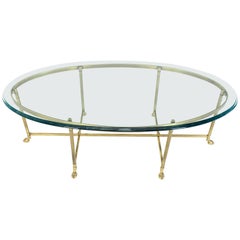 Brass Oval Hoof Feet Coffee Table Thick Bevelled Glass