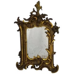 Antique Small Rococo Mirror Carved Gilded Wood North Italy, 18th Century