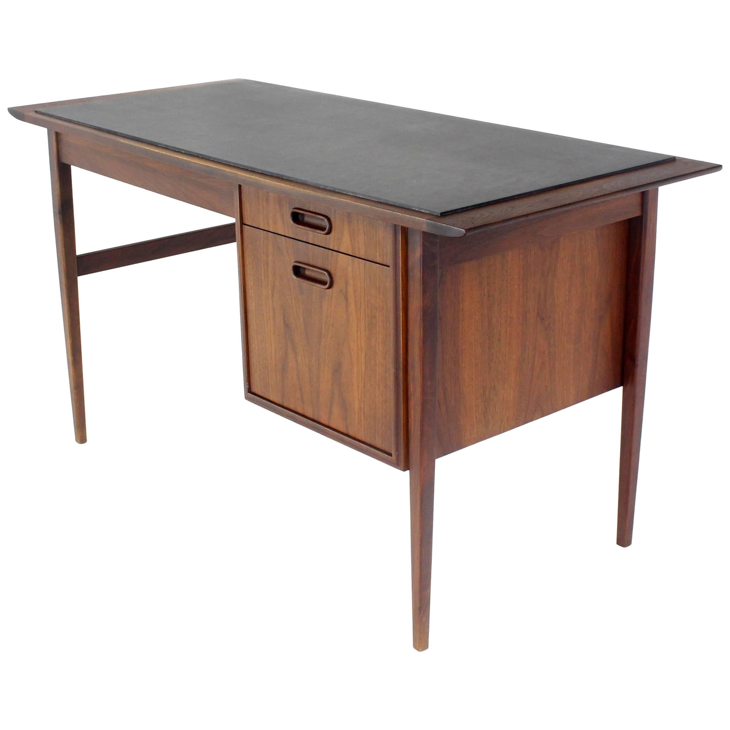 Medium Small Danish Mid-Century Modern Oiled Walnut Desk with Slate Top