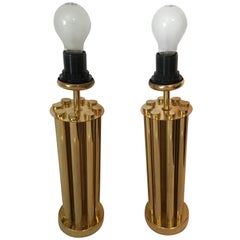 One Pair of Midcentury Brass French Tube Table Lamps