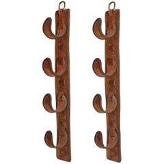 Pair of Jacques Adnet Leather Wine Holders or Hooks