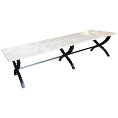 Midcentury French Industrial Marble-Top Coffee Table