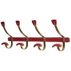 Jacques Adnet Leather and Brass Coat Rack