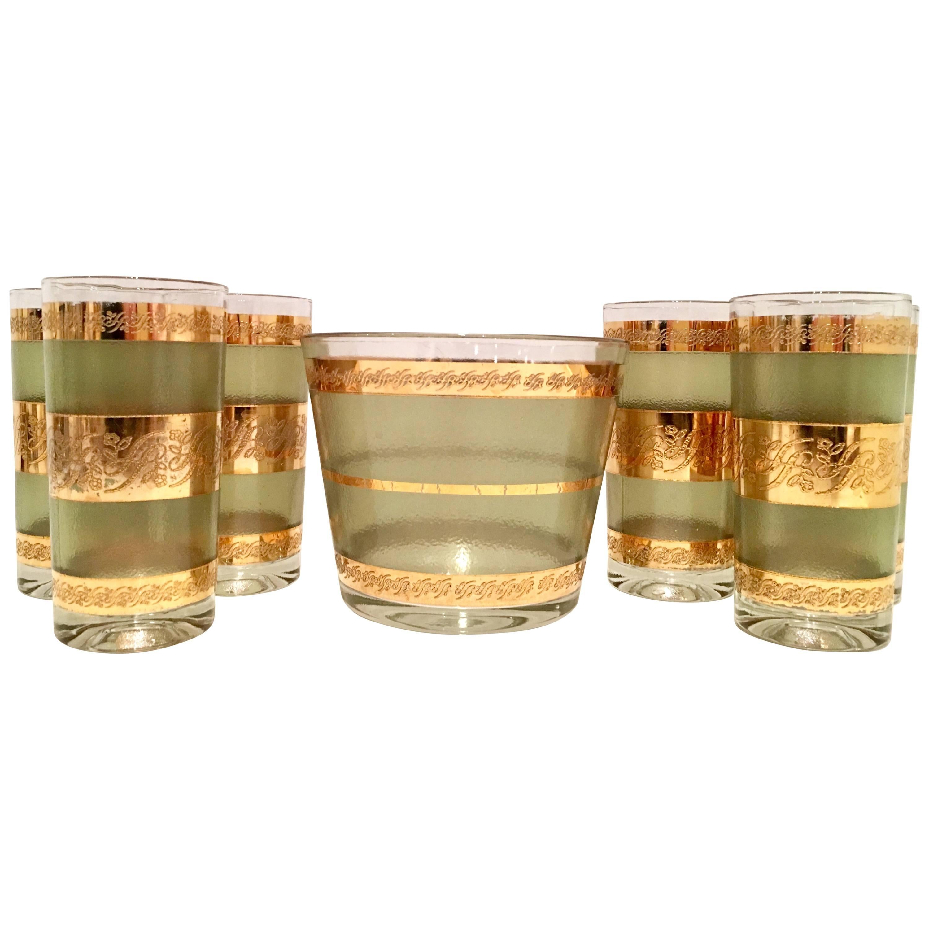 Mid-Century 22-Karat Gold Textured Drinks, S/7