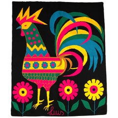 Luis Montiel Colorful and Vibrant Midcentury Rooster Tapestry