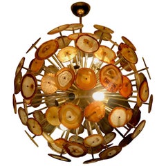 1970s Sputnik Spherical Agata and Brass Midcentury Chandelier